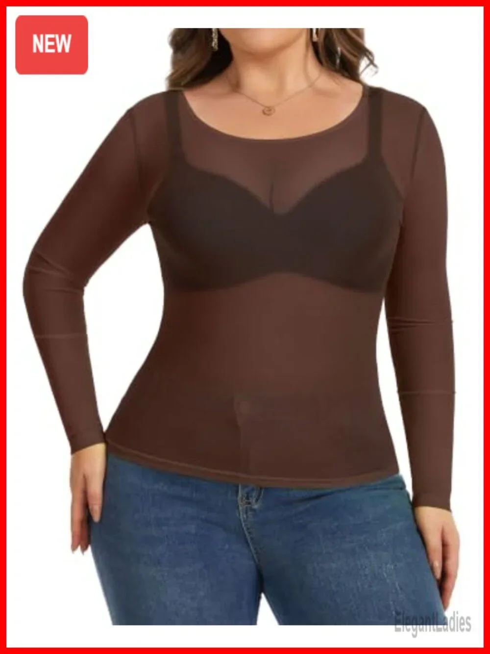 Women's Sheer Mesh Long Sleeve Bodycon Blouse Plus Size See Through Top